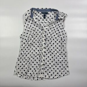 Karen Scott Shirt Top Women's Medium White Black Polka Dot Sleeveless Button-Up
